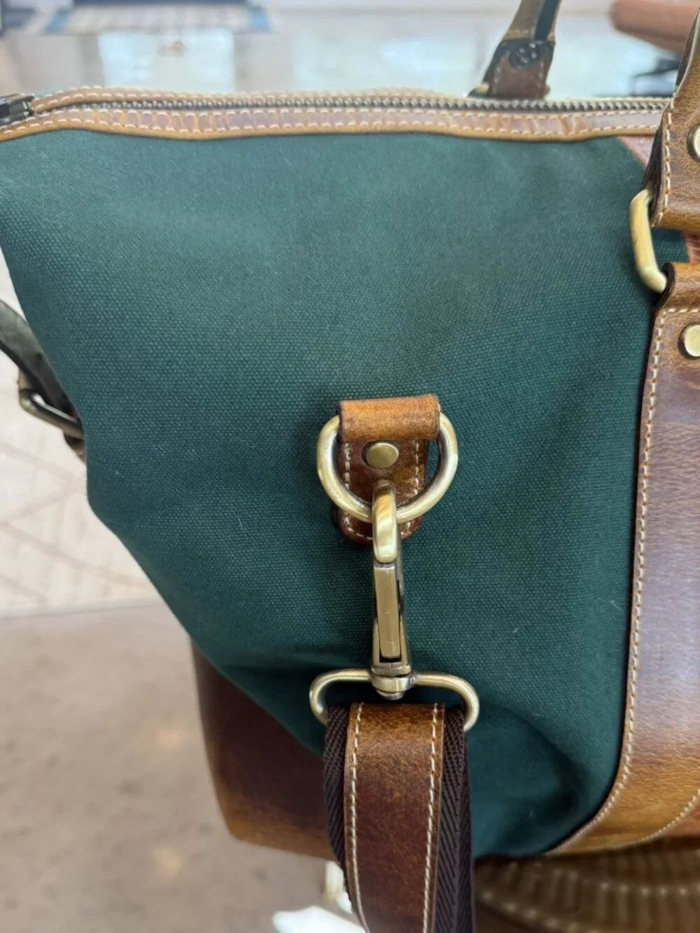 Peter Millar CCNC Leather Canvas Weekender Duffel Bag Friwadsworth NYC Green Bro